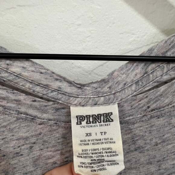 PINK Victoria's Secret Womens Top Size XS Gray White Colorblock Long Sleeve - Picture 5 of 6